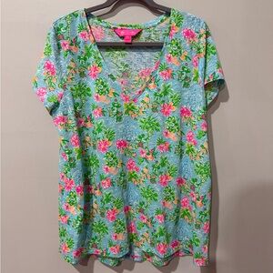 Lilly Pulitzer x Disney Blue Floral V-Neck Tee
